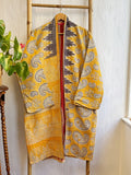 Vintage Longline Jacket – Classic Silhouette with Timeless Appeal Mustard with purple print