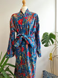 Luxury Velvet House Robe Unisex Kimono Deep Turquoise Bird