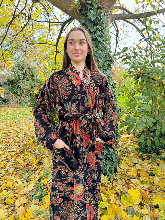 Luxury Velvet House Robe Unisex Kimono Elegant Black Mustard Rust Orange