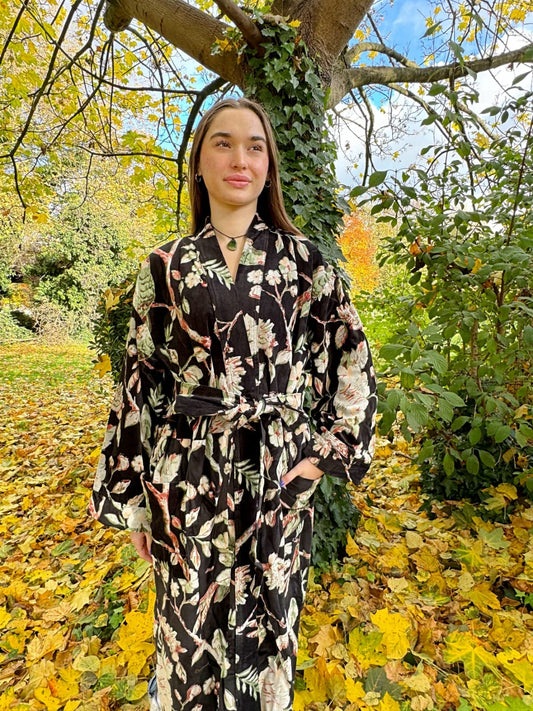 Luxury Velvet House Robe Unisex Kimono Autumn Winter Christmas Gift Elegant Black