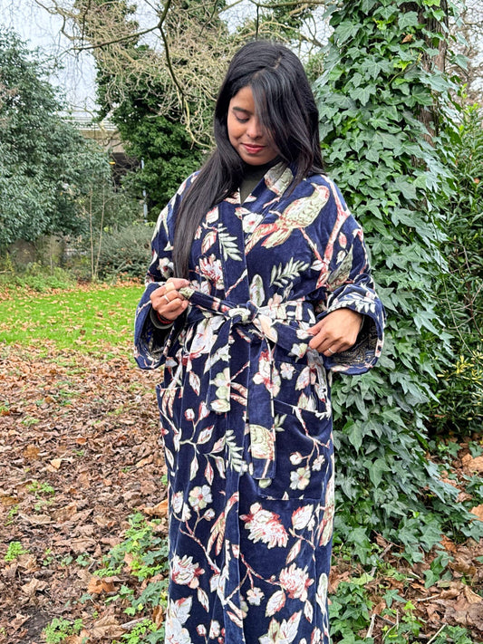 Luxury Velvet House Robe Unisex Kimono Autumn Winter Christmas Gift Elegant Royal Teal Navy Blue