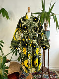 Suzani Hand velvet Silk Thread Embroidered long length Kimono Olive Green Black Yellow Cream Bloom