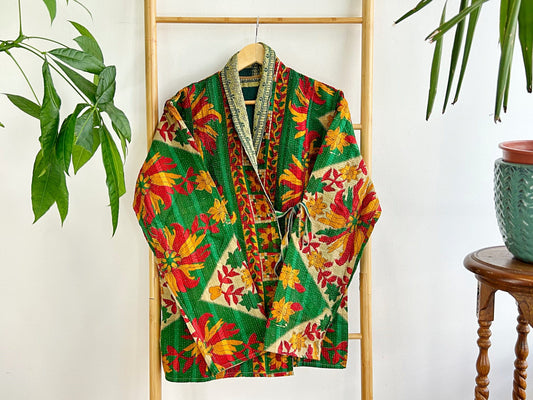 Vintage Inspired Short Jacket- Timeless Elegance with Modern Edge Royal Green, Red
