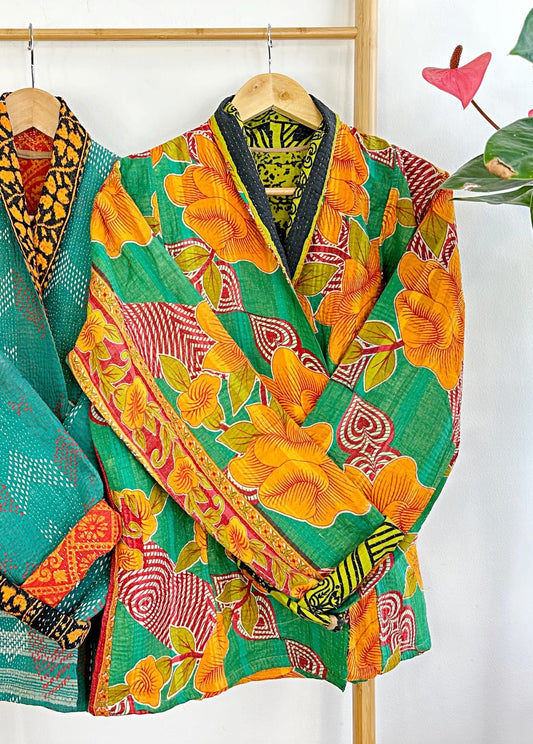 Vintage Inspired Short Jacket- Timeless Elegance with Modern Edge Green orange