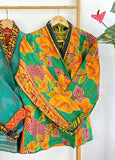 Vintage Inspired Short Jacket- Timeless Elegance with Modern Edge Green orange