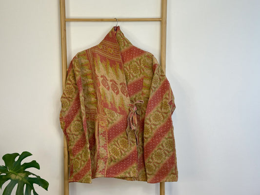 Vintage Inspired Short Jacket- Timeless Elegance with Modern Edge Beige floral