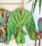 Vintage Inspired Short Jacket- Timeless Elegance with Modern Edge Green with yellow black motif