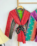 Vintage Inspired Short Jacket- Timeless Elegance with Modern Edge Hot pink with black with beige motif