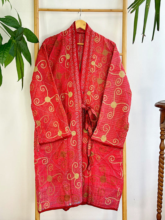 Vintage Suzani Jacket – Artisan Embroidery Meets Timeless Style Red, Biscotti-Golden