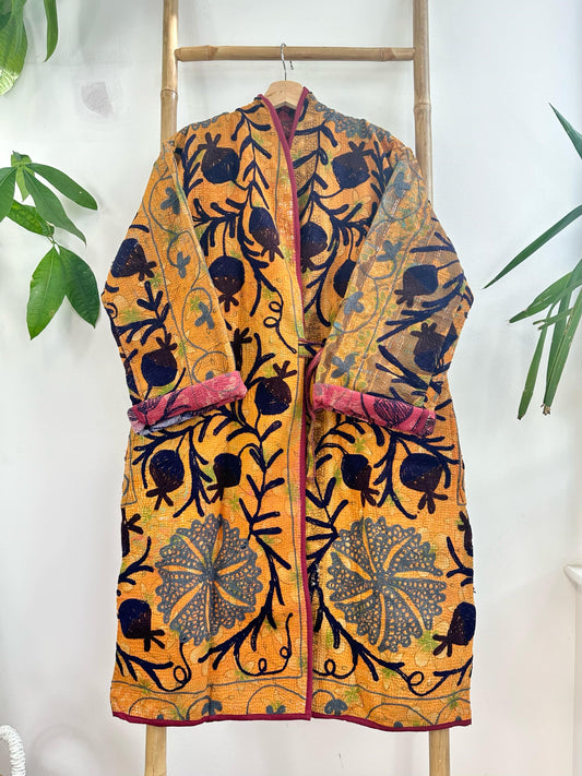 Vintage Suzani Jacket – Artisan Embroidery Meets Timeless Style Mustard Yellow, Black