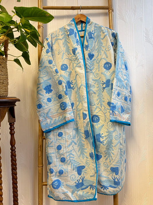 Vintage Suzani Jacket – Artisan Embroidery Meets Timeless Style White, Light Blue, Marine Blue