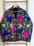Vintage Suzani Jacket – Artisan Embroidery Meets Timeless Style Matte Black, Dark Pink, Blue, Teal Yellow