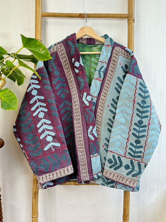 Vintage Suzani Jacket – Artisan Embroidery Meets Timeless Style Purple, Pastel Blue, Light Blue