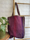 Vintage-Inspired Market Tote Bag – Timeless Style, Everyday Function Purple with beige