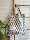 Vintage-Inspired Market Tote Bag – Timeless Style, Everyday Function White with small black motif