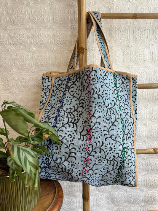 Vintage-Inspired Market Tote Bag – Timeless Style, Everyday Function sky blue with black