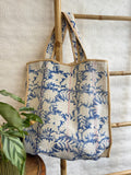 Vintage-Inspired Market Tote Bag – Timeless Style, Everyday Function Blue with white