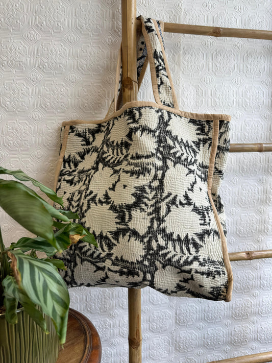 Vintage-Inspired Market Tote Bag – Timeless Style, Everyday Function Black with dull white