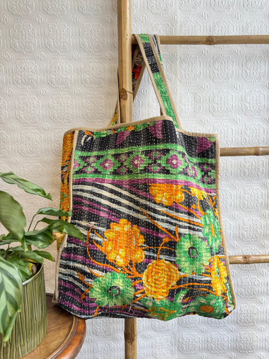 Vintage-Inspired Market Tote Bag – Timeless Style, Everyday Function Green mustard flowers
