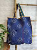 Vintage-Inspired Market Tote Bag – Timeless Style, Everyday Function Blue with white thread
