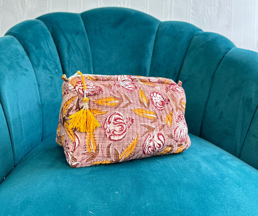 Quilted Cotton Washbag – Soft, Spacious & Everyday Ready Dull brown hue