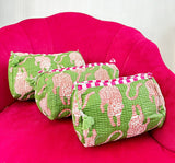 3-Piece Quilted Cotton Washbag Set – Soft, Stylish & Travel-Ready Green cheetah