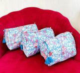 3-Piece Quilted Cotton Washbag Set – Soft, Stylish & Travel-Ready Bluey pink