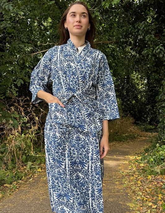 Pure Cotton Block printed White & Blue Persian Garden look
