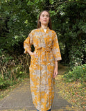 Pure Cotton Block printed Summer Bright Musted Beige Oriental Floral Blossom Desire Gardenia