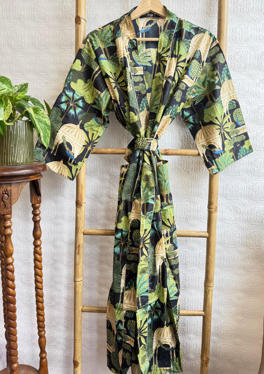 Pure Cotton Block printed Black Green Peacock Jaipur Architecture