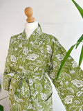 Pure Cotton Block printed Elegant Green white floral Gardenia