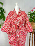 Pure Cotton Block printed Red White Mughal Mini Motif Gardenia Beach Coverup