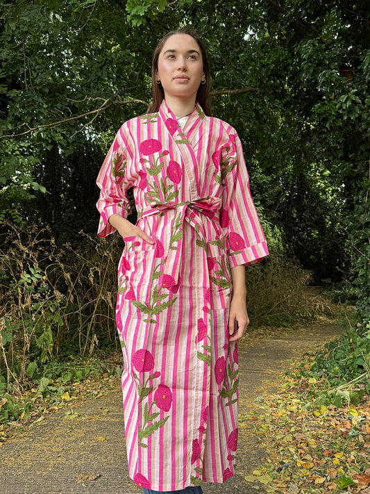 Pure Cotton Block printed Pink unique stripe print