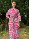 Pure Cotton Block printed Pink white floral Gardenia