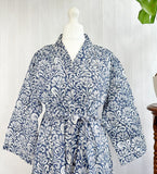 Pure Cotton Block printed Spring Blue White Floral All Over bloom Pattern