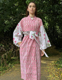 Pure Cotton Block printed Pink Diamond Ikat Bridal Floral Bloom