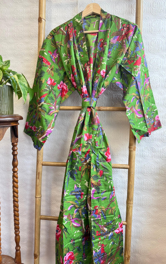 Pure Cotton Block printed Green with bird flower