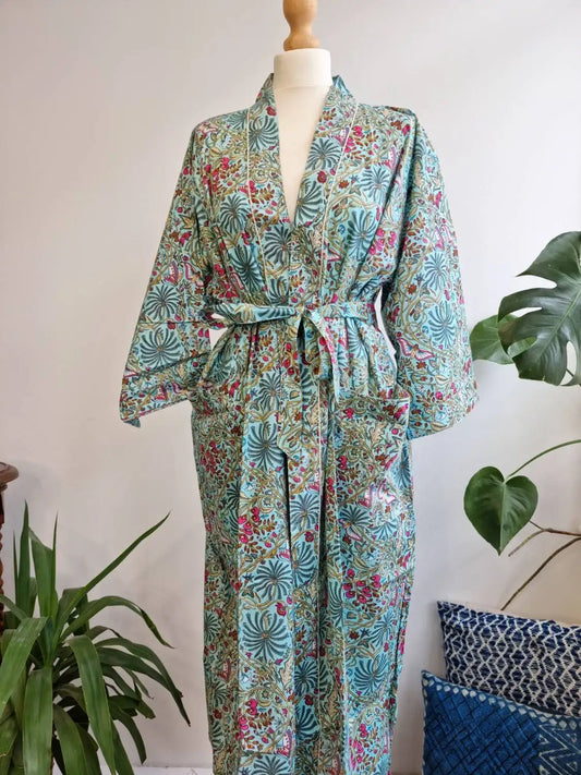 Pure Cotton Block printed Sky Blue Turquoise Waters shade butterfly