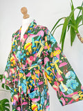 Pure Cotton Block printed Green Pink Aqua Yellow Bohemian Paradise/Bright Blue Quirky Pink Yellow Festival