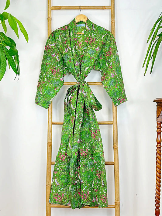 Pure Cotton Block printed Dark, elegant green butterfly