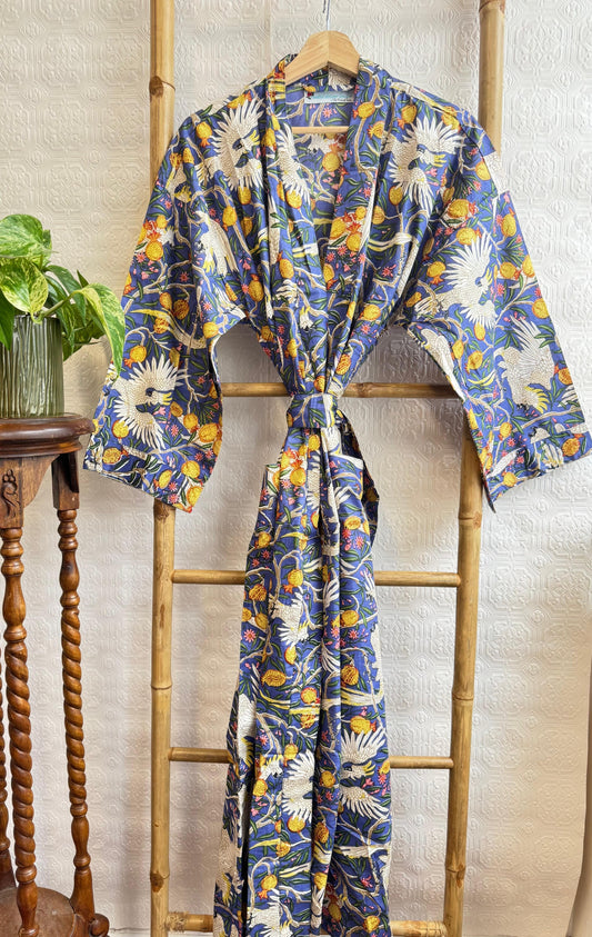 Pure Cotton Block printed Blue pigeon Exotic Love Bird Fruit