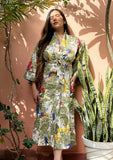 Pure Cotton Block printed White Green blue bird print