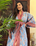 Pure Cotton Block printed Sky blue Leopard
