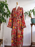 Pure Cotton Block printed Rose Pink Yellow Green Forest Exotic Bird UK18-24