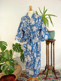 Pure Cotton Block printed Blue white Love Gardenia Bloom | UK 18 – 24