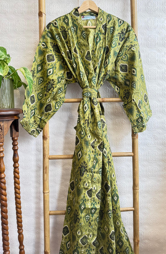 Pure Cotton Block printed Eco-fashion Olive Green Black Ikat Diamond