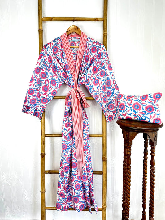 Pure Cotton Block printed Pastel White Peach Pink Blue Dream Gardenia