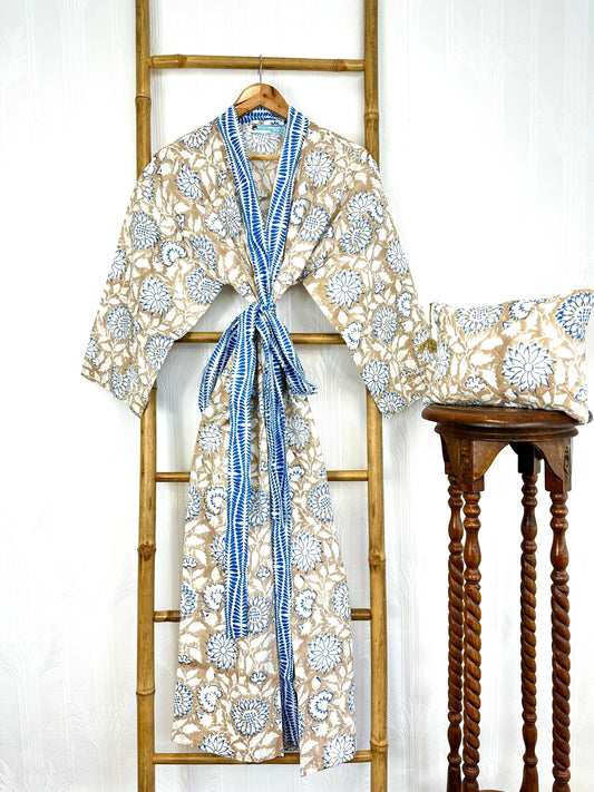 Pure Cotton Block printed Happy Beige white Blossom Summer Dream