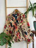 Luscious Luxurious Hip Length Shawl Collar Kimono Printed Velvet Jacket