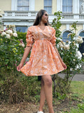 Pure Cotton Dress Indian Block Print Colourful Summer Earthy Elegant Comfy Daywear Beach Outfit Orange White Spring Dream Love